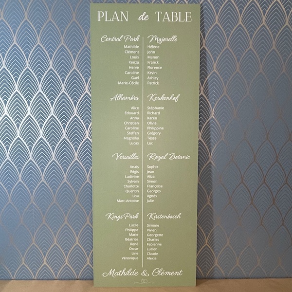 Plan de table moderne vert et blanc