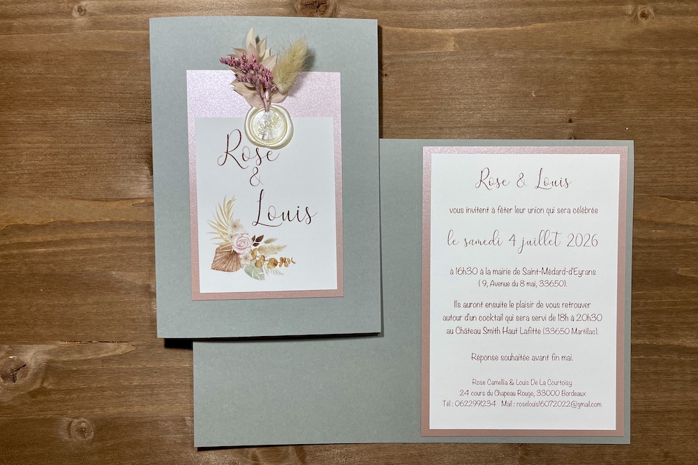 faire-part mariage avec fleurs séchées