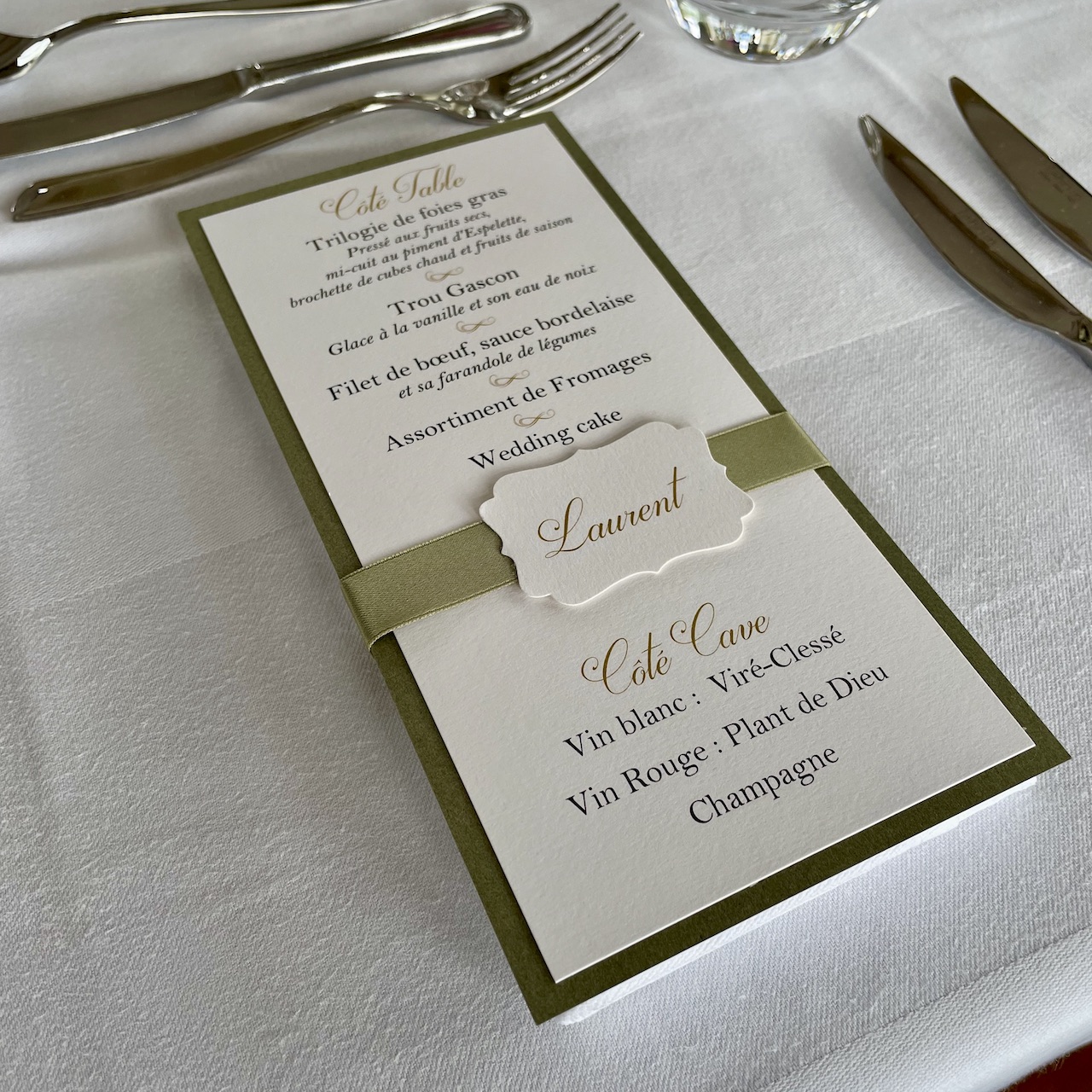 Carte de menu mariage élégant