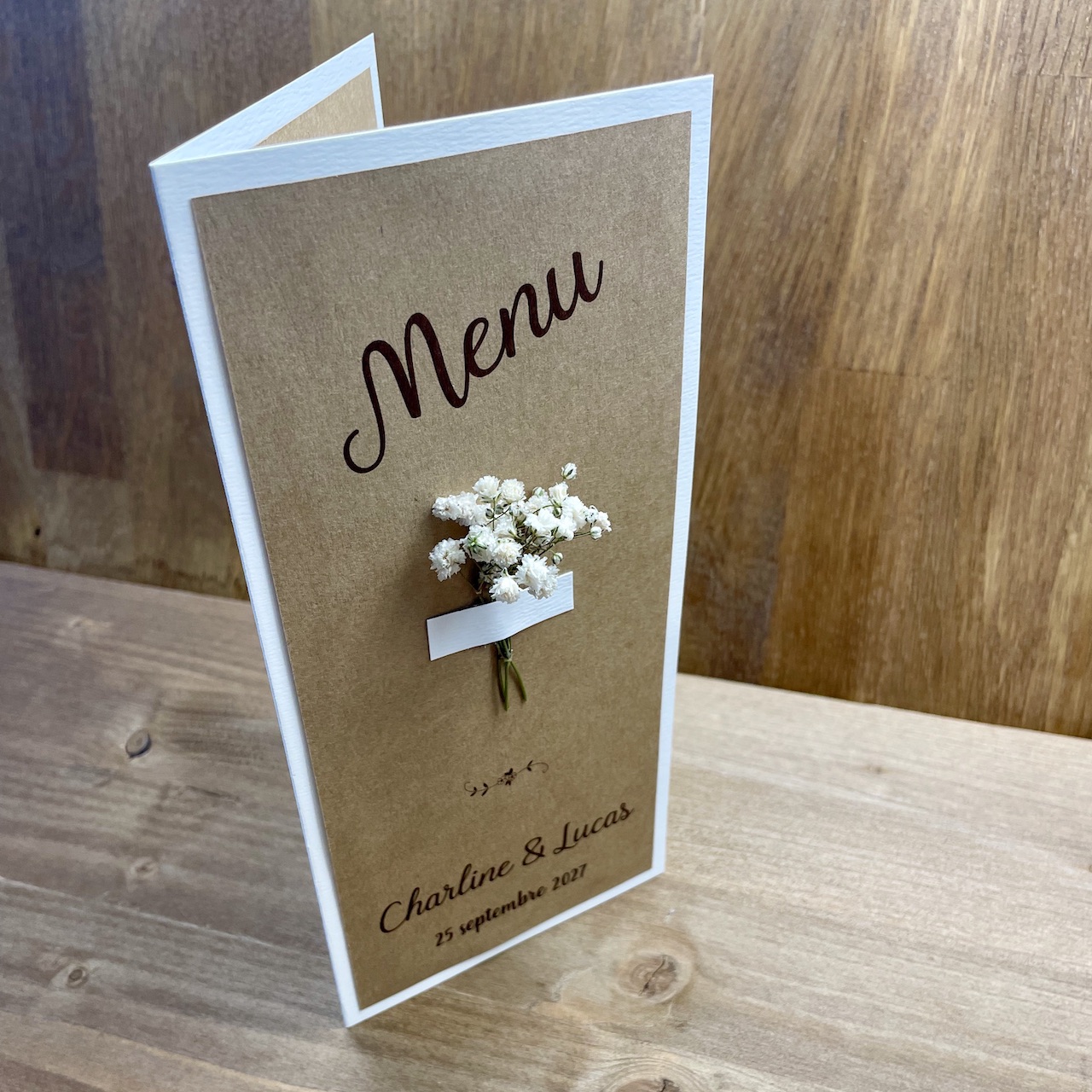 carte-de-menu-gypsophile carte de menu mariage kraft dentelle