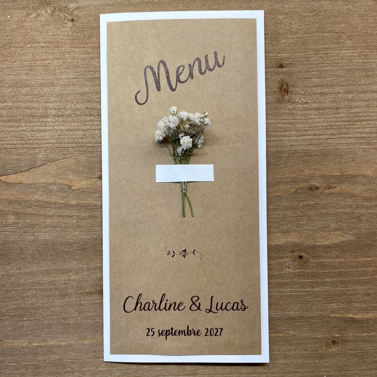 carte-de-menu-mariage-boheme carte de menu mariage fleurs séchées