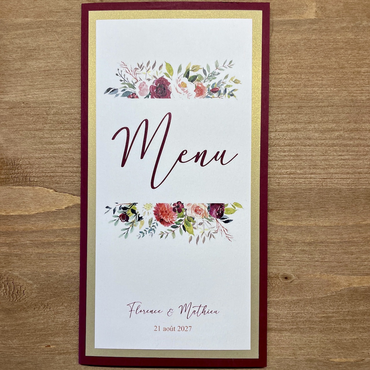 carte-de-menu-mariage-marsala-et-or carte de menu-mariage marsala et or