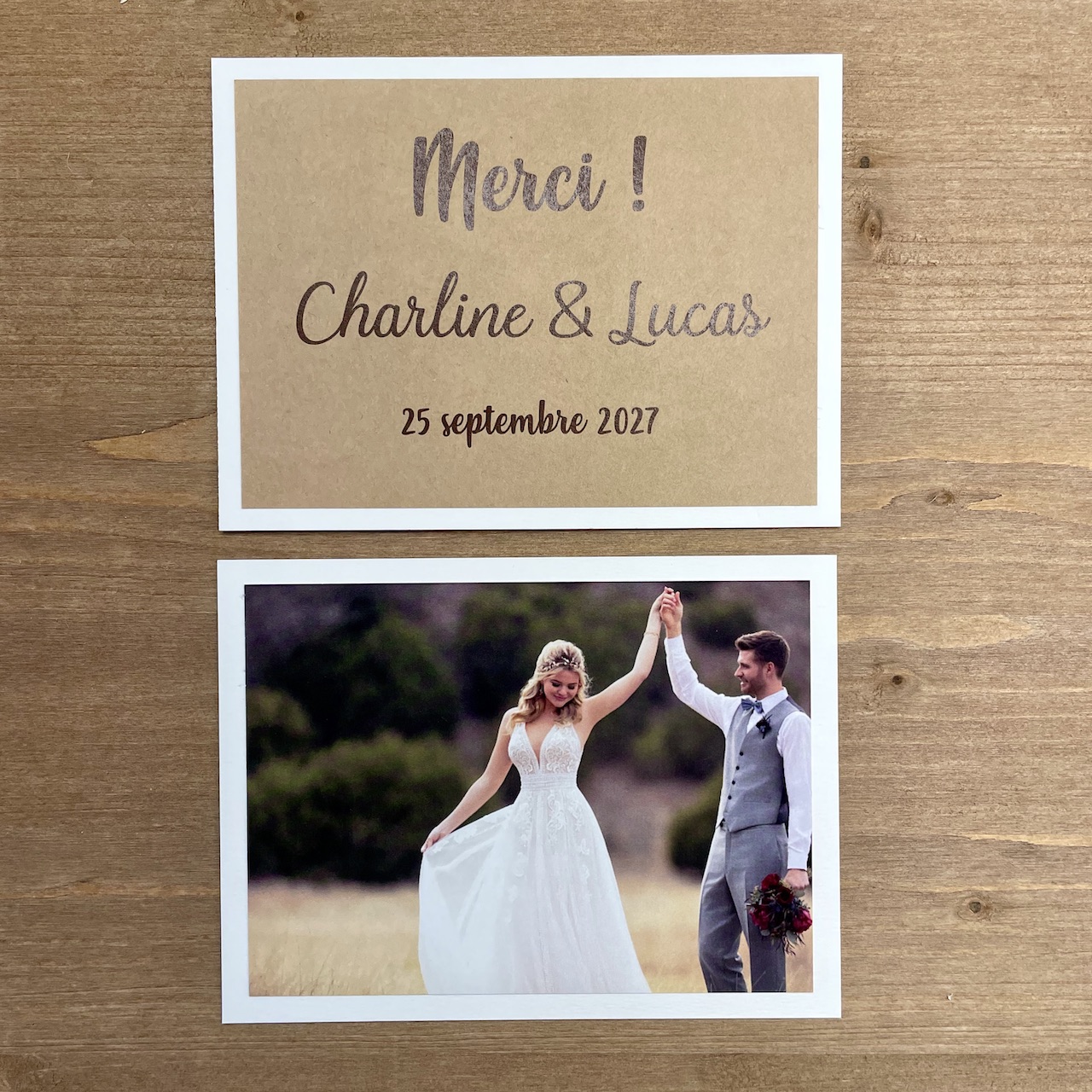 carte-remerciement-mariage-kraft remerciement mariage avec photo