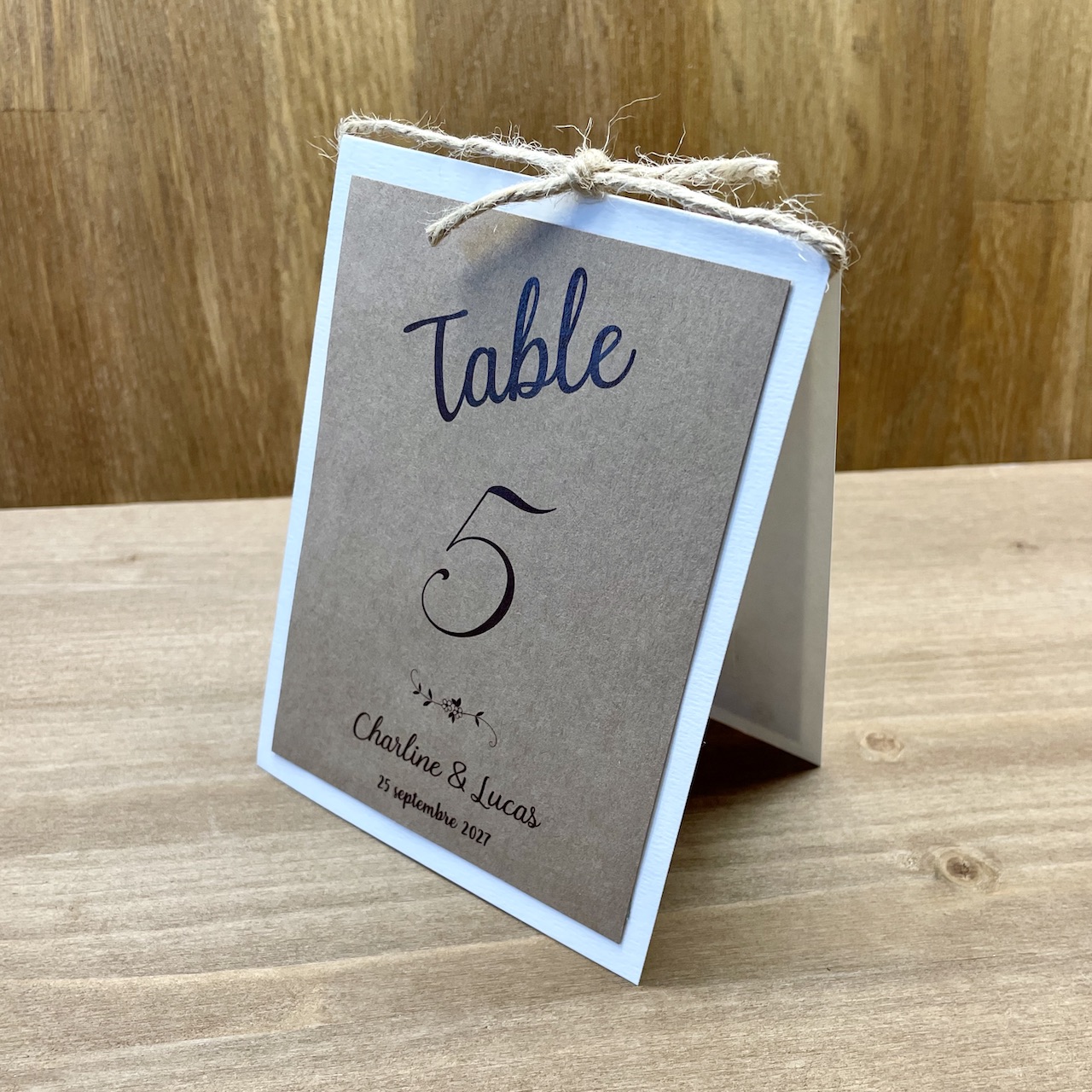 chevalet-numero-de-table-kraft numéro de table mariage champêtre
