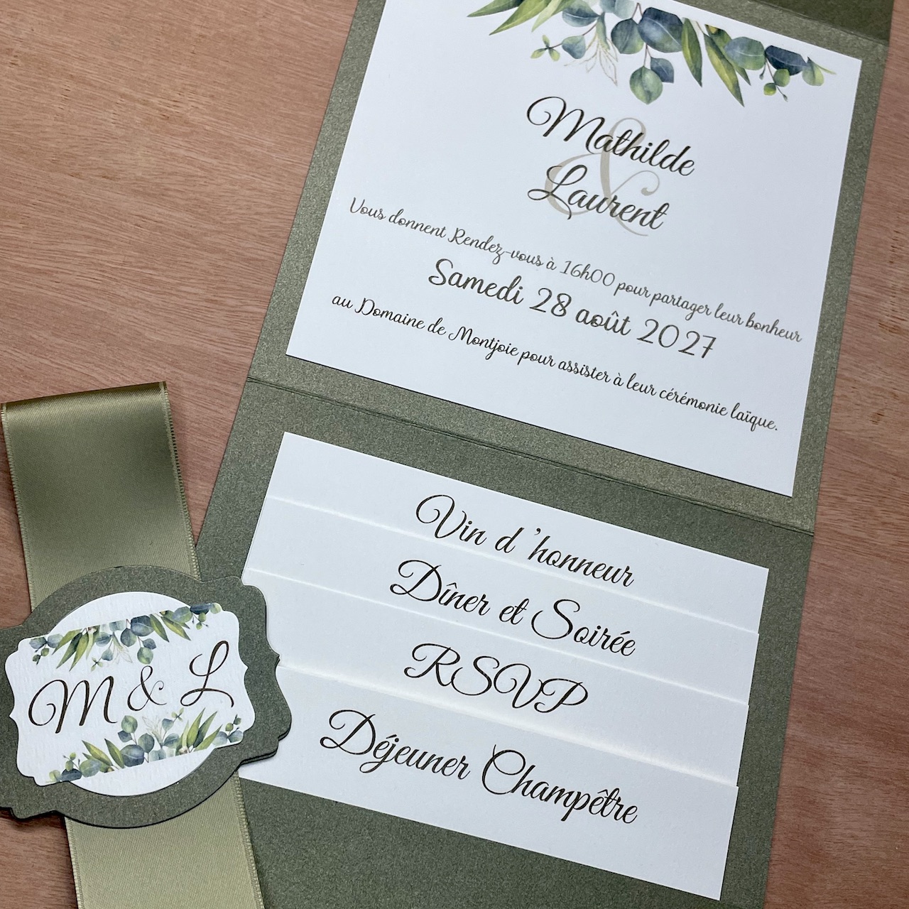 faire-part-avec-cartons faire-part mariage élégant vert doré