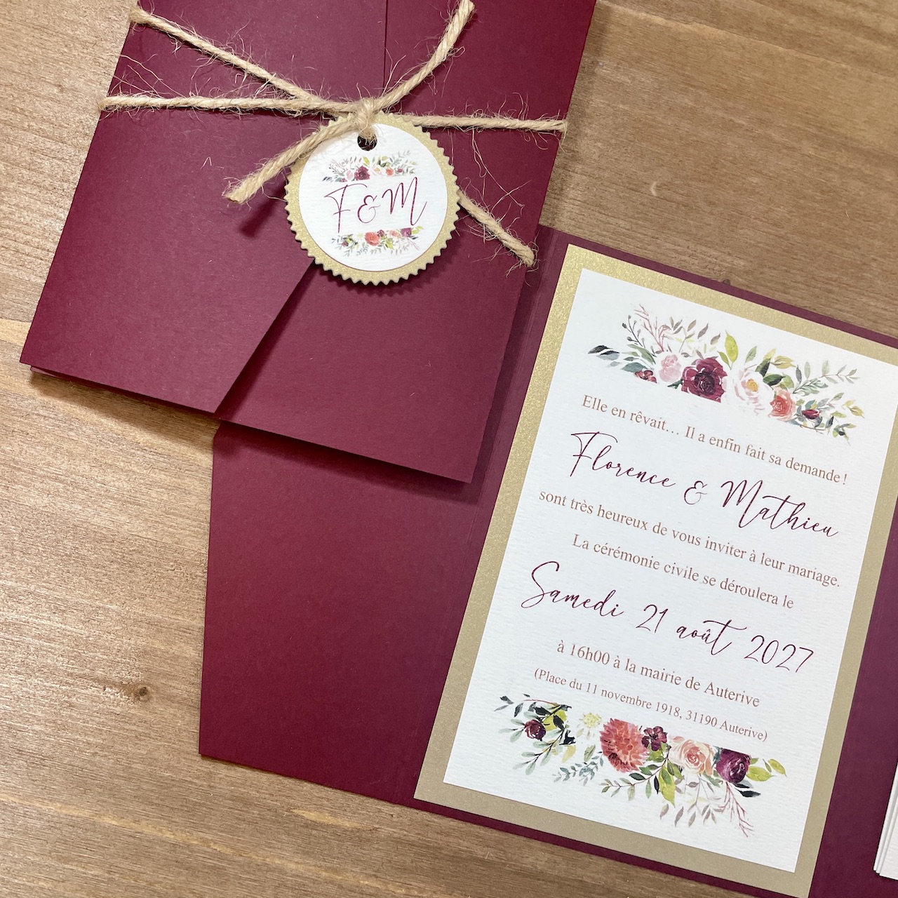 faire-part-mariage-marsala faire-part mariage bordeaux et or