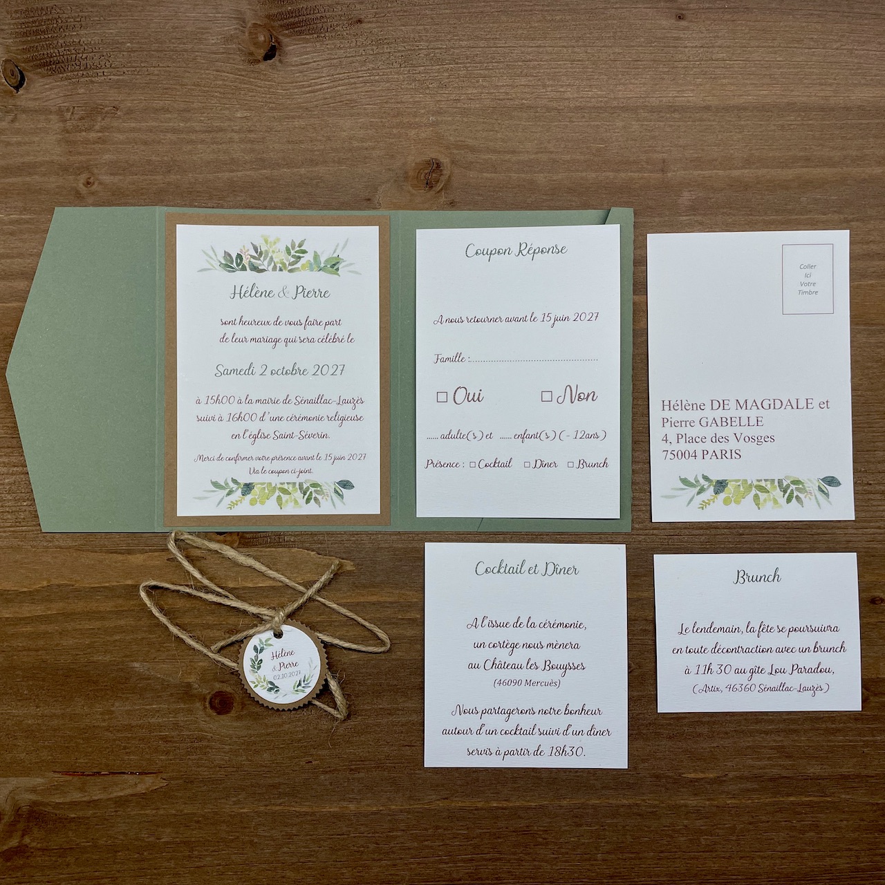 faire-part-mariage-pochette-vert-sauge-kraft-champetre faire-part mariage vert sauge kraft ficelle champêtre