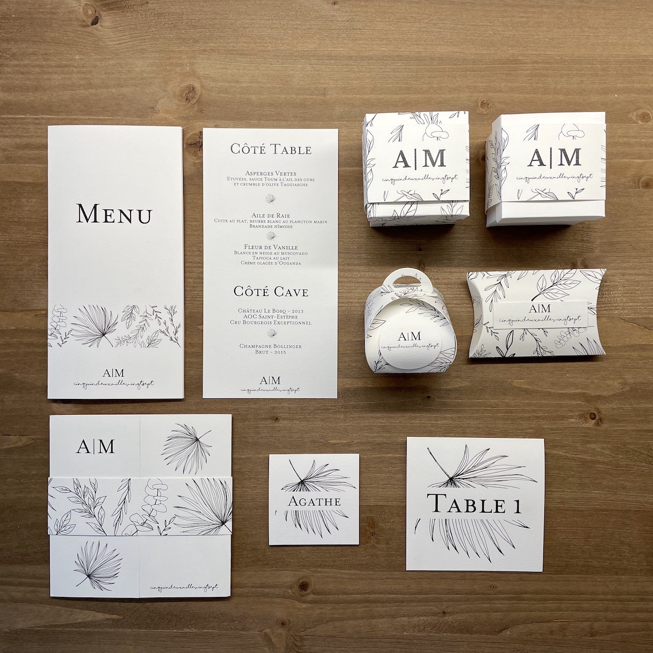 faire-part mariage végétal noir et blanc