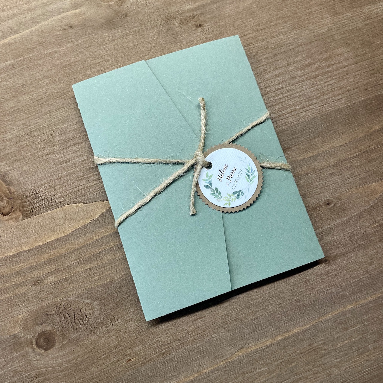faire-part-mariage-vert-sauge-kraft-champetre faire-part mariage ficelle carte sauge
