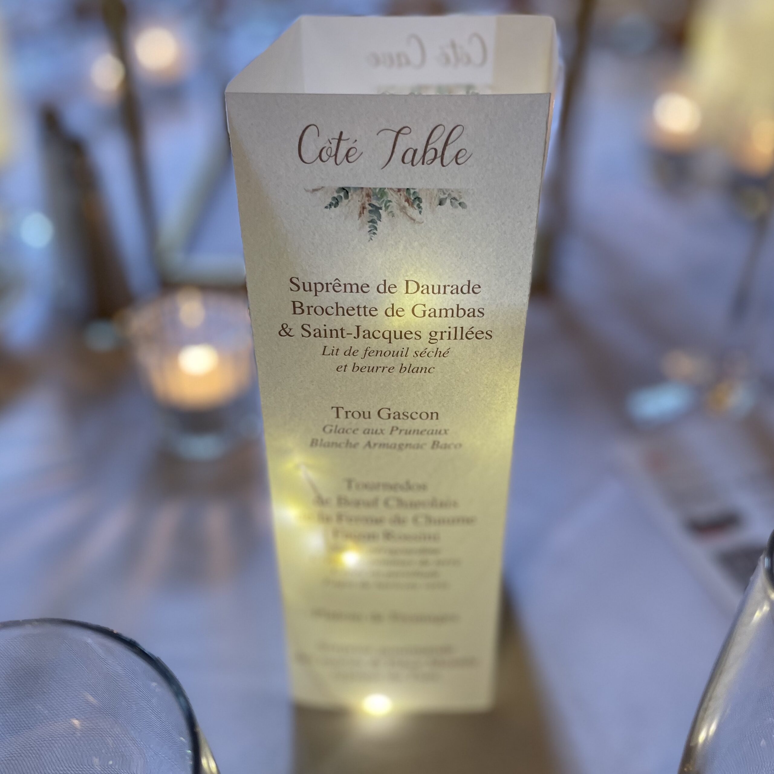 menu mariage lumière