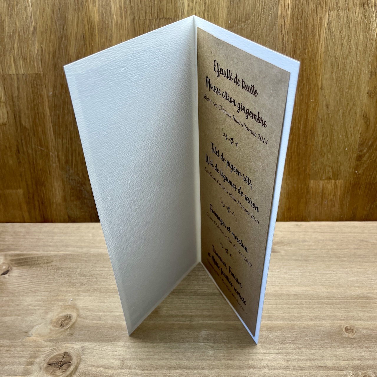 Carte d menu mariage papier kraft et beige