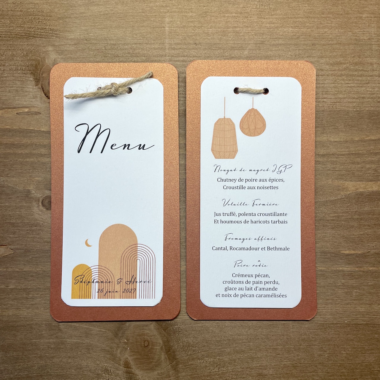 Carte de menu mariage bohème