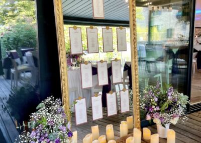 Plan de table miroir, cachet de cire, bougie led